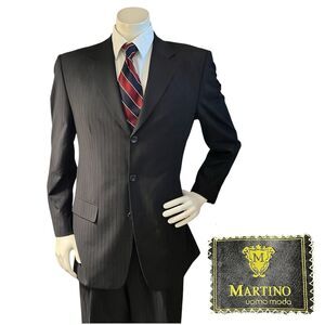 Martino Uomo Moda 2pc Suit Men’s Subtle Black Pinstripe 40R W32xL31